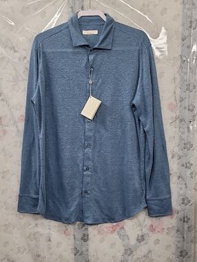 Luca Faloni Slim-Fit Blue Men's Button-Down Shirt Size XL